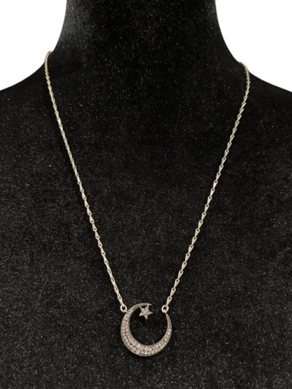 Stella and Dot Necklace Pave Cresent Moon Star Gold Tone Silver Tone